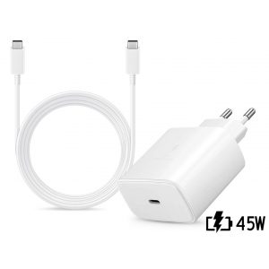 Adaptor încărcător Samsung din fabrică cu intrare tip C + 1,8 m tip C - cablu tip C - 45W - EP-TA845EWE + EP-DX510JWE - alb (ambalaj ECO)