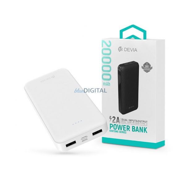 Baterie externă portabilă Devia / power bank - 20.000 mAh - Devia Kintone Series V2 - 2xUSB + Type-C + microUSB - alb