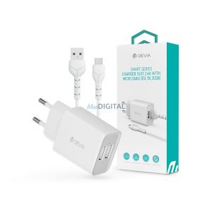 Adaptor încărcător de rețea Devia Smart 2xUSB + USB - cablu micro USB cu cablu de 1 m - 12W - Costum încărcător Devia Smart Series cu micro cablu - alb