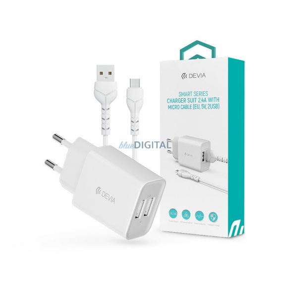 Adaptor încărcător de rețea Devia Smart 2xUSB + USB - cablu micro USB cu cablu de 1 m - 12W - Costum încărcător Devia Smart Series cu micro cablu - alb