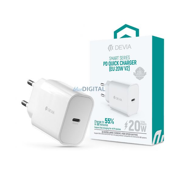 Adaptor pentru încărcător de rețea Devia cu intrare de tip C - 20W - încărcător rapid Devia Smart Series PD V2 - alb