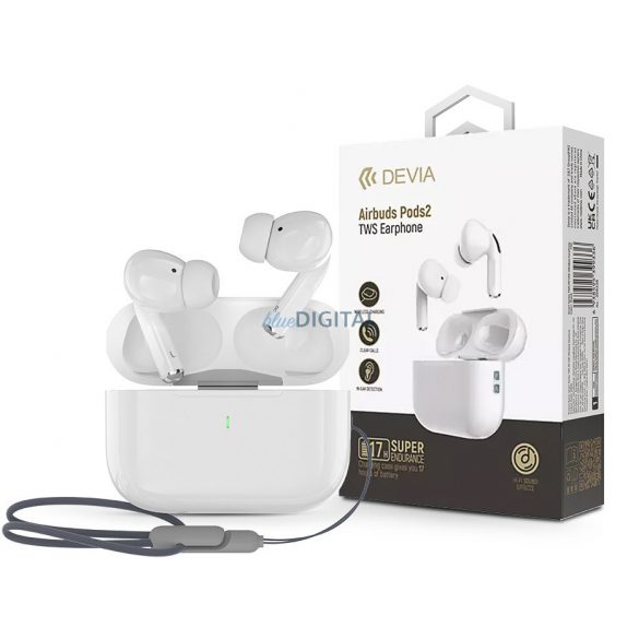 Căști stereo Bluetooth Devia TWS v5.3 + carcasă de încărcare - Căști wireless Devia Airbuds Pods2 TWS cu husă de încărcare - alb