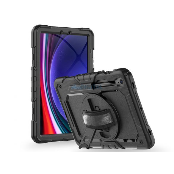 Husă pentru tabletă Samsung X510/X516B Galaxy Tab S9 FE 10.9 rezistentă la șocuri cu protecție la 360 de grade, sticlă de protecție a ecranului 4H - Tech-Protect Solid - negru (ambalaj ECO)