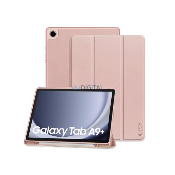 Husă pentru tabletă Samsung X210/X215/X216 Galaxy Tab A9+ 11.0 (Smart Case) cu funcție de pornire/oprire, Suport creion - Tech-Protect - roz (ambalaj ECO)