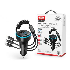 Transmițător FM Bluetooth / încărcător brichetă XO - USB + Type-C + MP3/FLAC/APE +Pendrive/Cititor de carduri TF - Încărcător auto XO BCC07 3in1 - negru