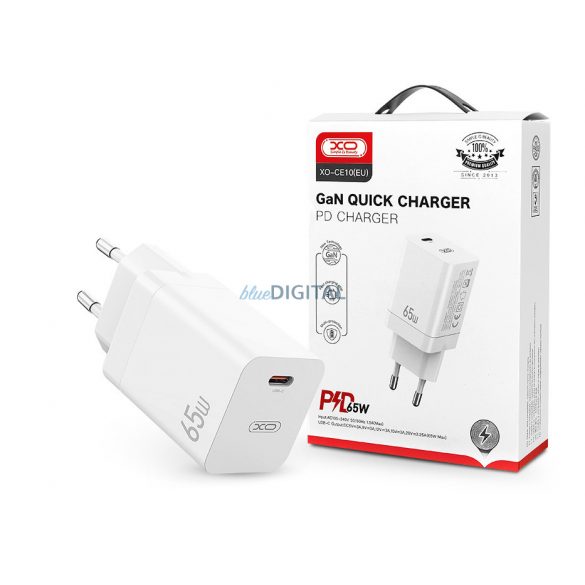 Adaptor încărcător de rețea XO GaN cu intrare Type-C - 65W - XO CE10 PD3.0 + QC3.0 Car Charger - alb