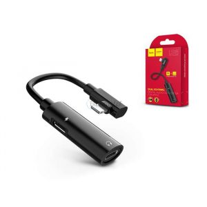 HOCO lightning + adaptor lightning pentru încărcare și ascultare în același timp - HOCO LS18 2in1 Converter - negru