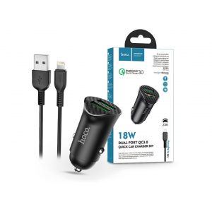 HOCO 2xUSB adaptor încărcător brichetă + USB - Cablu Lightning cu cablu de 1 m - Set încărcător auto rapid QC3.0 HOCO Z39 Dual Port - 18W - negru