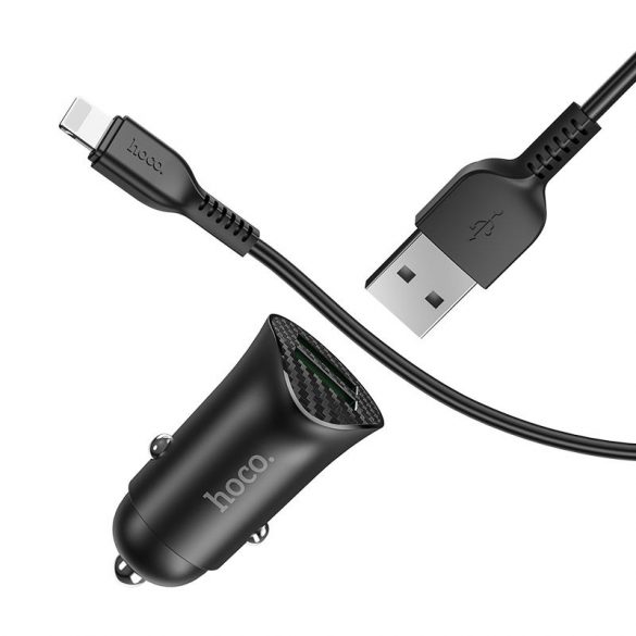 HOCO 2xUSB adaptor încărcător brichetă + USB - Cablu Lightning cu cablu de 1 m - Set încărcător auto rapid QC3.0 HOCO Z39 Dual Port - 18W - negru