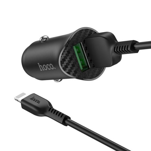 HOCO 2xUSB adaptor încărcător brichetă + USB - Cablu Lightning cu cablu de 1 m - Set încărcător auto rapid QC3.0 HOCO Z39 Dual Port - 18W - negru