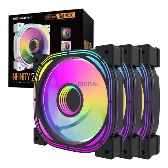 Set de ventilatoare pentru computer ARGB 3 în 1 Darkflash INF24 (negru)