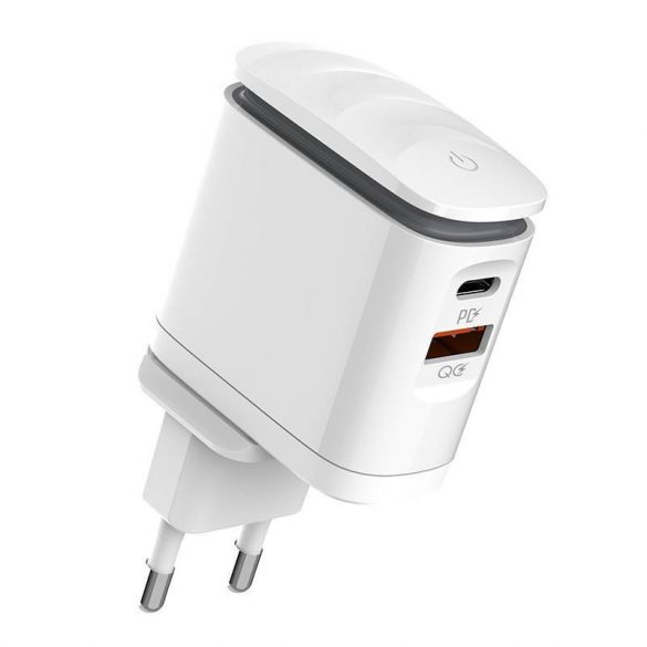 Încărcător de rețea LDNIO A2423C cu conector 1xUSB-A și 1xUSB-C și cablu tip C-Lightning max. 25W alb