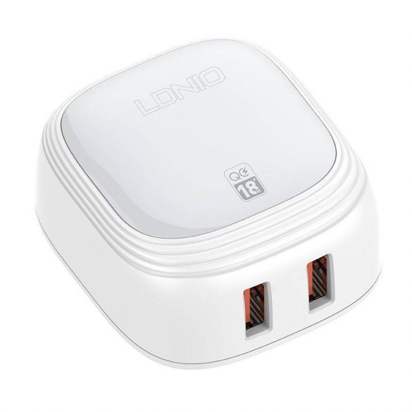 Încărcător de rețea LDNIO A2512Q cu conector 2xUSB-A și USB-A - Cablu Lightning 18W alb