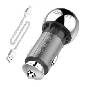 Încărcător auto LDNIO C1 cu conector 1xUSB-A și 1xUSB-C și cablu USB-A - Lightning