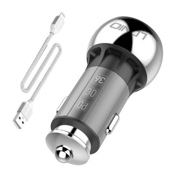 Încărcător auto LDNIO C1 cu conector 1xUSB-A și 1xUSB-C și cablu USB-A - Lightning