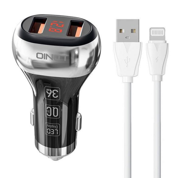 Încărcător auto LDNIO C2 2USB + cablu Lightning