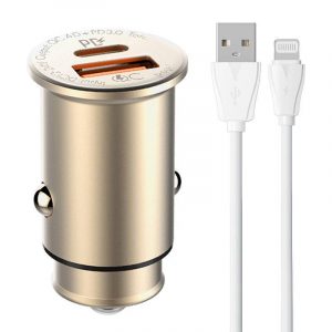 Încărcător auto LDNIO C506Q cu conector 1xUSB-A și 1xUSB-C și cablu USB-A - Lightning