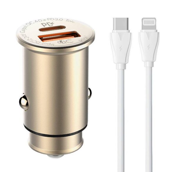 Încărcător auto LDNIO C506Q cu conector 1xUSB-A și 1xUSB-C și cablu tip C - Lightning