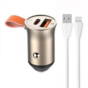 Încărcător auto LDNIO C509Q cu conector 1xUSB-A și 1xUSB-C și cablu USB-A - Lightning