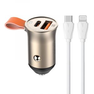 Încărcător auto LDNIO C509Q cu conector 1xUSB-A și 1xUSB-C și cablu tip C - Lightning