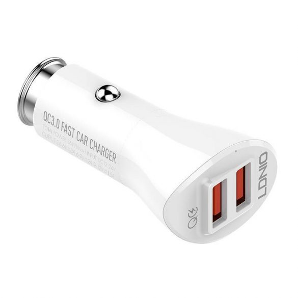 Încărcător auto LDNIO C511Q cu conectori 2xUSB-A și cablu USB-A - Lightning