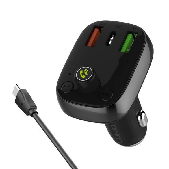 Încărcător auto LDNIO C704Q și transmițător FM cu conector 1xUSB-A și 1xUSB-C și cablu USB-A - tip C