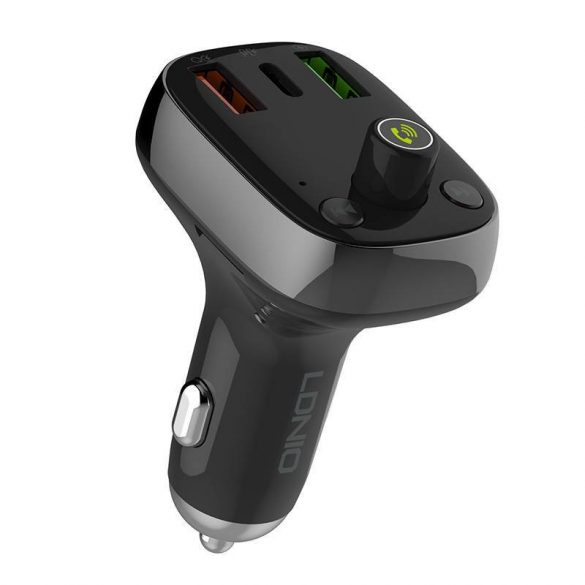 Încărcător auto LDNIO C704Q și transmițător FM cu conector 1xUSB-A și 1xUSB-C și cablu USB-A - tip C