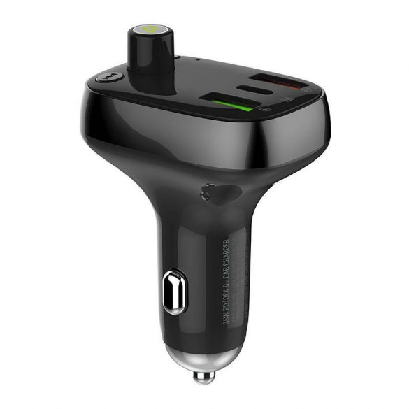 Încărcător auto LDNIO C704Q și transmițător FM cu conector 1xUSB-A și 1xUSB-C și cablu tip C - Lightning