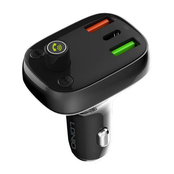 Încărcător auto LDNIO C704Q și transmițător FM cu conector 1xUSB-A și 1xUSB-C și cablu tip C - Lightning