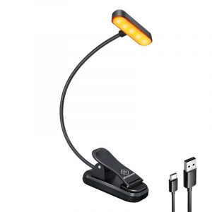 Lampă fără fir Glocusent ET-Head lampa de carte cu clips, temporizator USB-C 650mAh (negru)