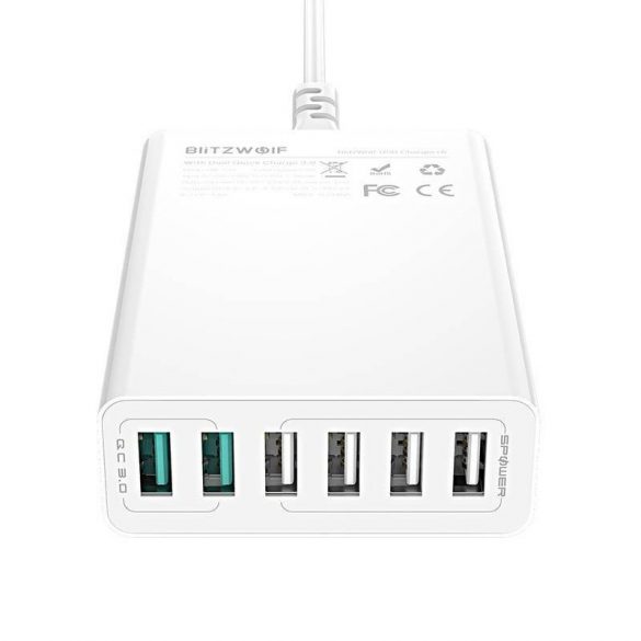 6x USB încărcător Blitzwolf BW-S15, QC 3.0, 60W (alb)