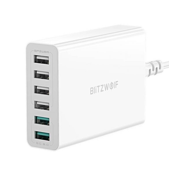 6x USB încărcător Blitzwolf BW-S15, QC 3.0, 60W (alb)