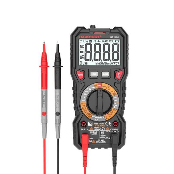 Multimetru digital Habotest HT118C cu lanterna, True RMS, NCV