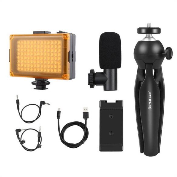 Set transmisie live Suport trepied Puluz + lumină LED + microfon + clemă pentru telefon