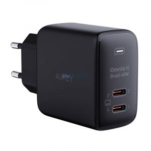 Încărcător de rețea Aukey PA-B4T 2xUSB-C, 45W (negru)