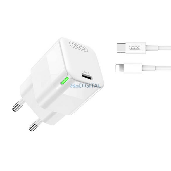 XO CE06 Încărcător AC cu 1x conexiune USB-C și cablu Lightning 30W - alb