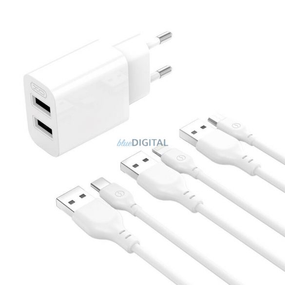 Încărcător de rețea Xo L109 cu conector 2xUSB-A și cablu USB-A - tip C 2,4A alb