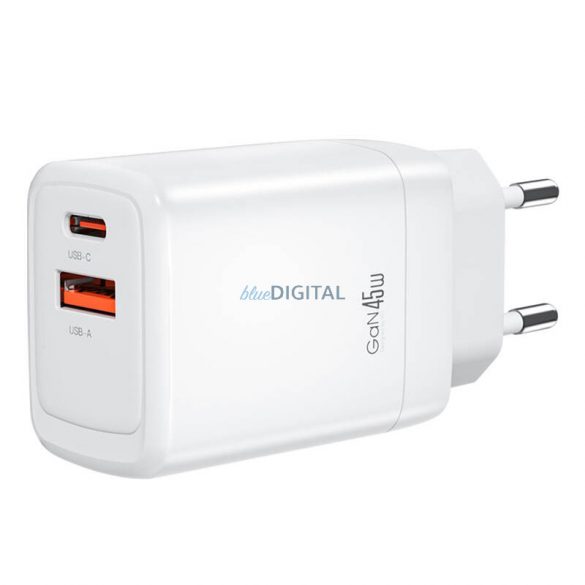 Încărcător de rețea XO CE16 cu conexiune 1xUSB-A și 1xUSB-C 45W - alb