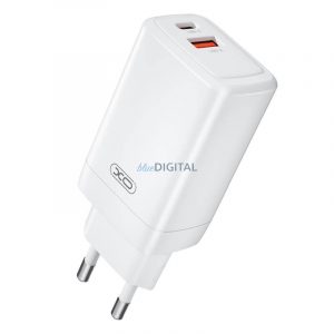 XO CE17 încărcător de rețea cu 1xUSB-A și 1xUSB-C 65W - alb