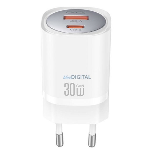 XO CE21 încărcător de rețea cu 1xUSB-A și 1xUSB-C conexiune GaN 30W - alb