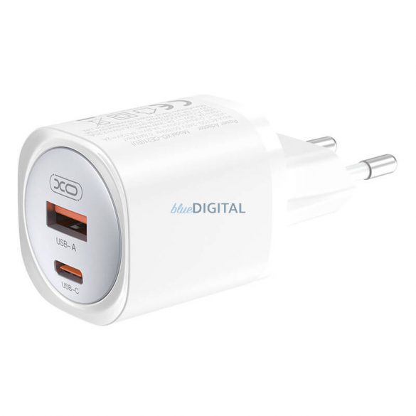 XO CE21 încărcător de rețea cu 1xUSB-A și 1xUSB-C conexiune GaN 30W - alb