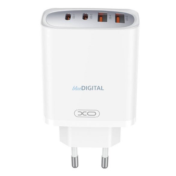 XO CE22 încărcător de rețea cu 2xUSB-A și 2xUSB-C GaN 45W - alb