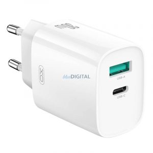 XO CE30 încărcător de rețea cu 1xUSB-A și 1xUSB-C conexiune 30W - alb