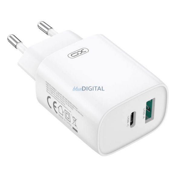 XO CE30 încărcător de rețea cu 1xUSB-A și 1xUSB-C conexiune 30W - alb