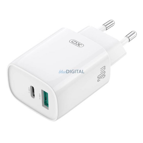 XO CE30 încărcător de rețea cu 1xUSB-A și 1xUSB-C conexiune 30W - alb