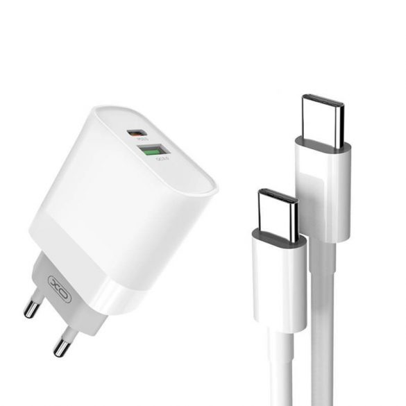 Încărcător de rețea Xo L64 cu conector 1xUSB-A și 1xUSB-C și cablu Type-C - Type-C 20W (alb)