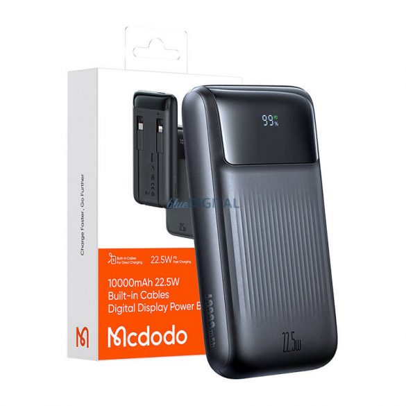 Mcdodo MC-0241 powerbank cu afișaj, built-in Type-C și cablu Lightning 10000mAh 22.5W - negru