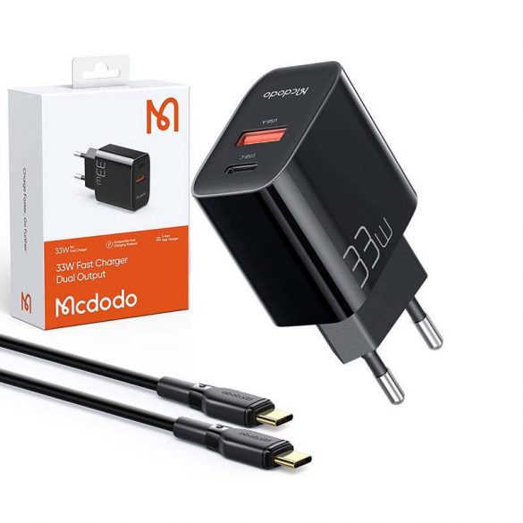 Încărcător de perete Mcdodo CH-0922 USB + USB-C, 33W + cablu USB-C (negru)