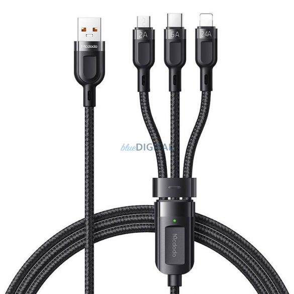 Cablu USB 3 în 1 USB-C / Lightning / Micro USB, Mcdodo CA-0930, 6A, 1,2 m (negru)