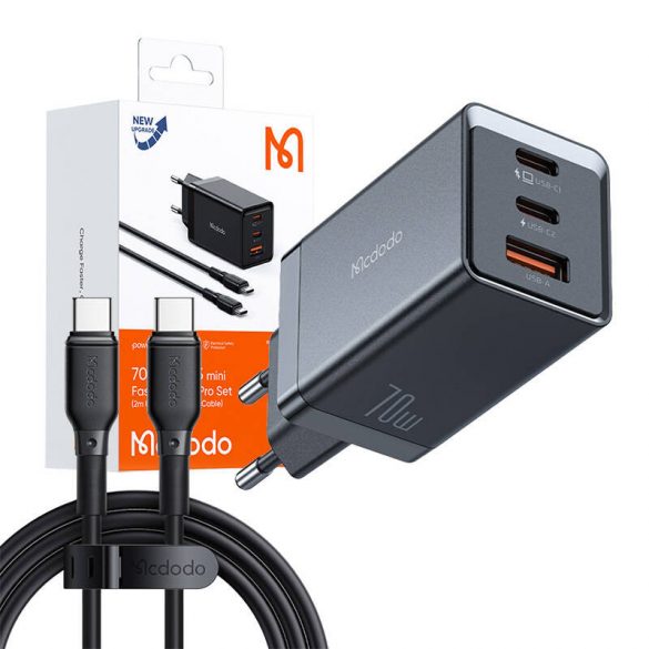 Încărcător de rețea GaN Mcdodo CH-1543, 2x USB-C, 1x USB, 67W + cablu USB-C la USB-C de 2 m (negru)